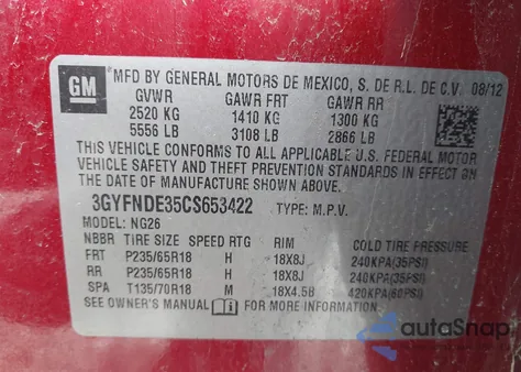 2012 Cadillac Srx Luxury Collection z USA, uszkodzony, nr VIN 3GYFNDE35CS653422